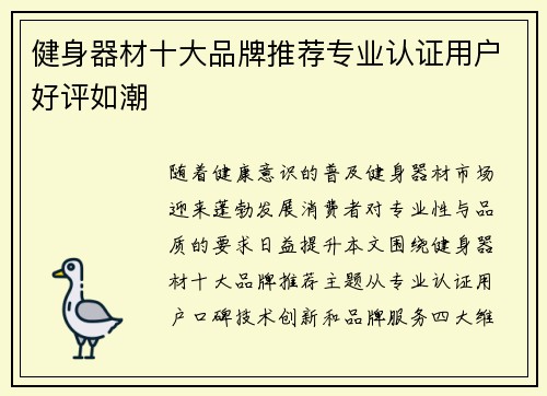 健身器材十大品牌推荐专业认证用户好评如潮